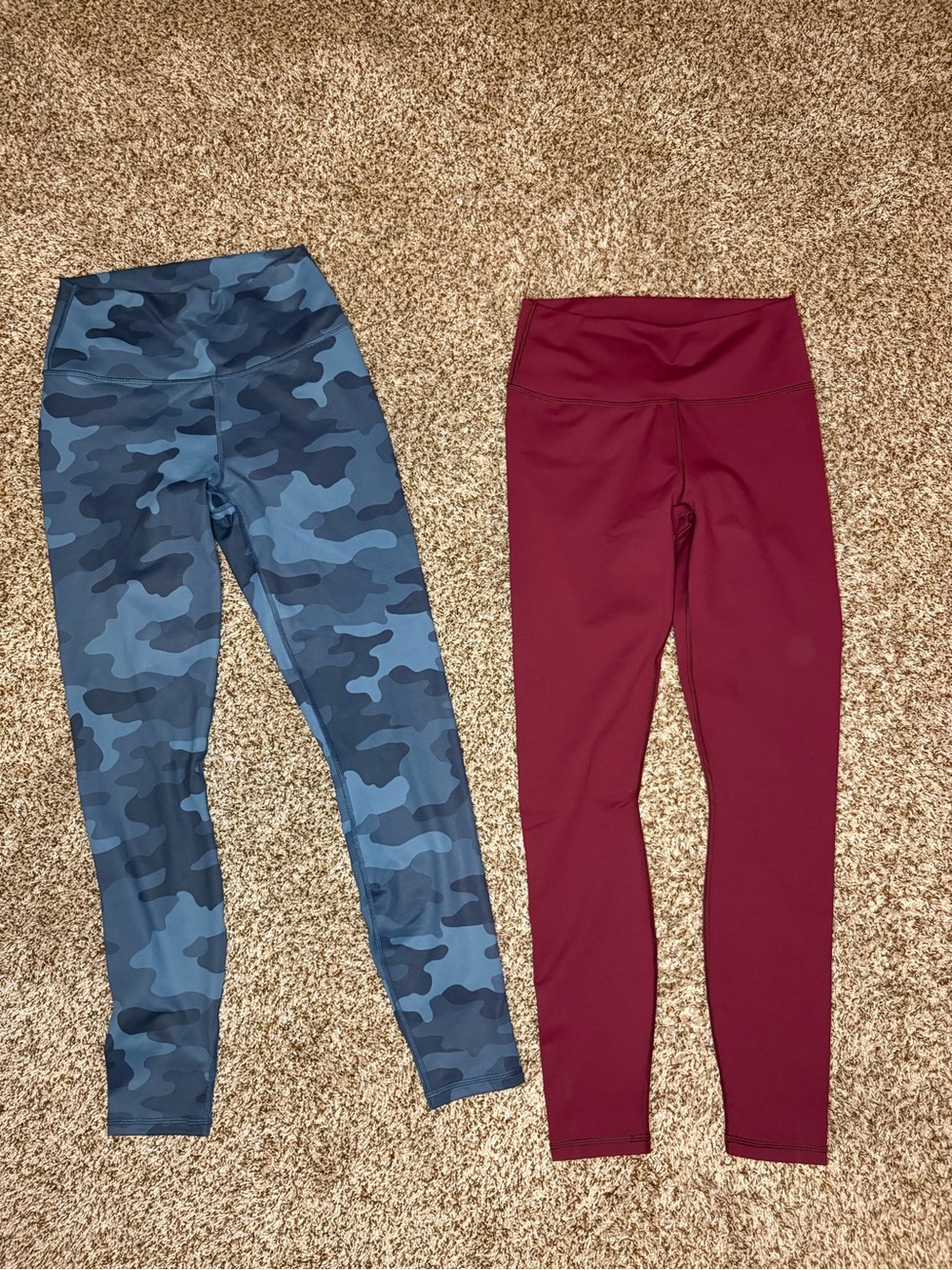 Fabletics powerhold full length blue camo & burgundy  lot of 2  size S excellent